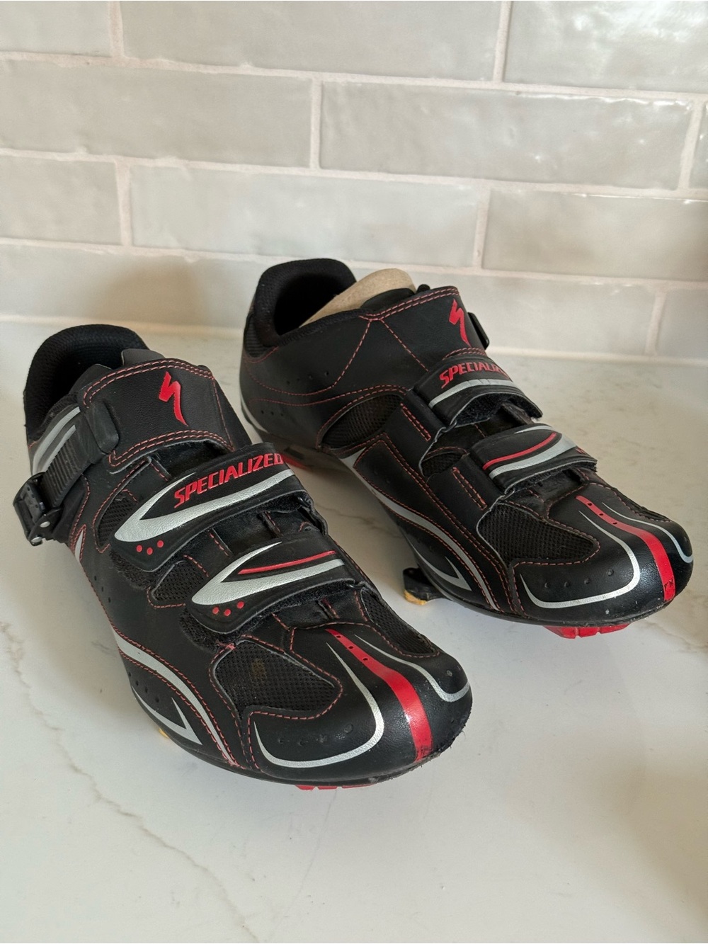 Specialized Elite Black and Red Road Cycling Shoes with Silver Accents